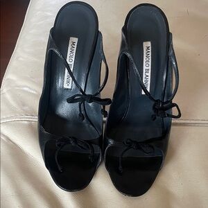 Manolo Blahnik Black Open-Toe Heels